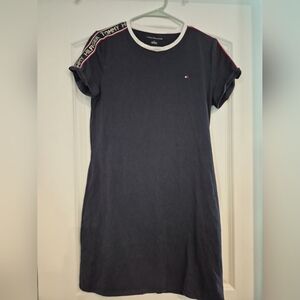 Tommy Hilfiger Women's STRETCH Shoulder Logo T-Shirt Dress Navy Size MEDIUM